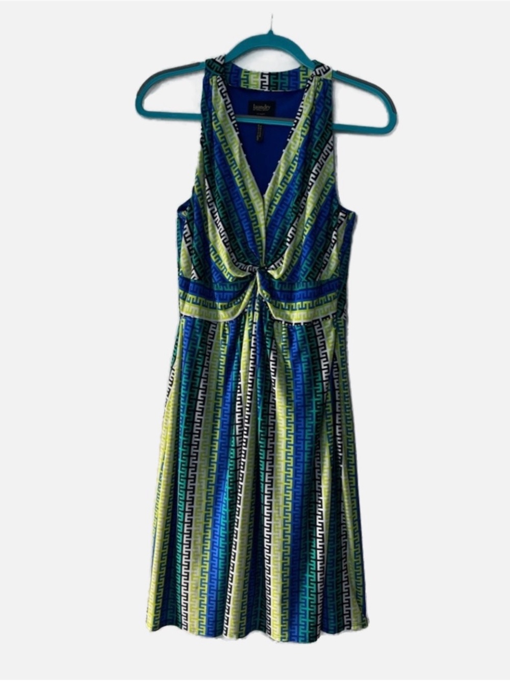LAUNDRY by Shelli Segal Twist Front Geometric Dress Blue Green SZ 6